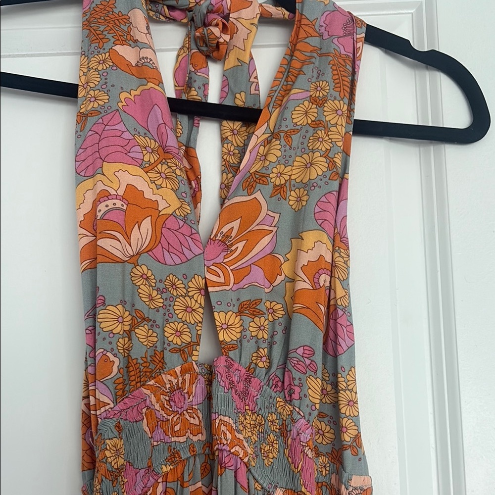Floral Halter Dress in Pink and Orange